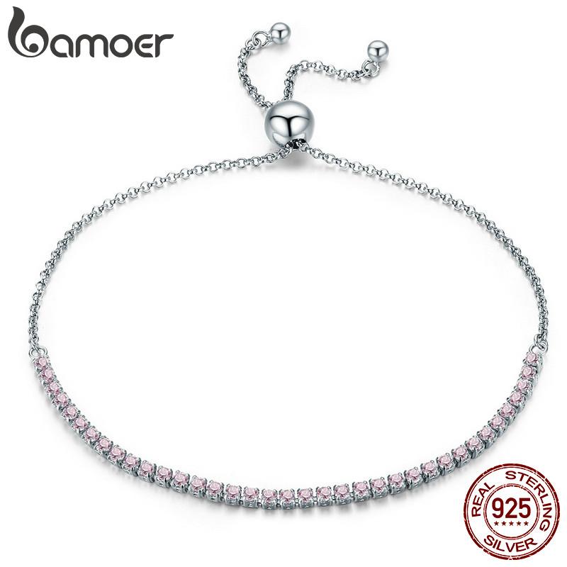 BAMOER 925 Sterling Silver Sparkling Strand Bracelet Tennis, elegant and timeless design.