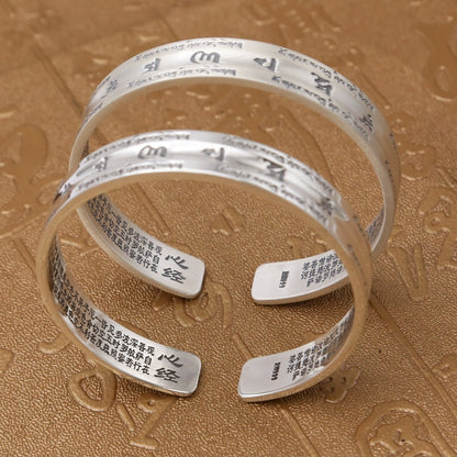 Couple Opening Bangle 100% S999 sterling silver Women Men Smooth Scrub Buddha Scripture Mantra Bracelet Bangle jewelry