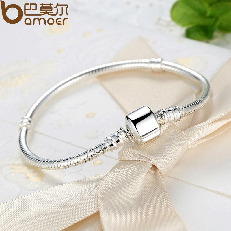 BAMOER 925 Sterling Silver Snake Chain Bangle &amp; Bracelet 17-20CM PAS902