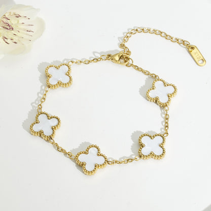 18k Gold Plated Titanium Steel Four-Leaf Clover Lucky Bracelet