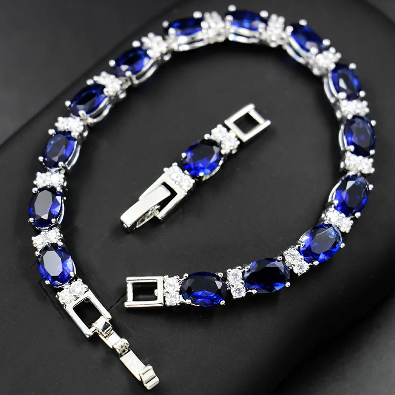 Fashion Silver 925 Jewelry Geometry Gemstones Bracelet for Women Delicate Sapphire Female Accessory for Wedding