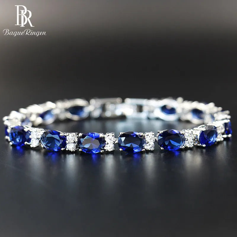 Fashion Silver 925 Jewelry Geometry Gemstones Bracelet for Women Delicate Sapphire Female Accessory for Wedding