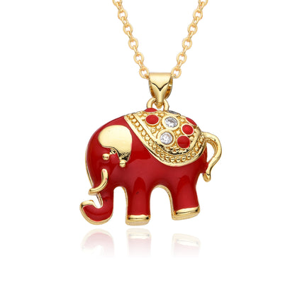 Colorful Oil Elephant Miniature Zircon Pendant Necklace