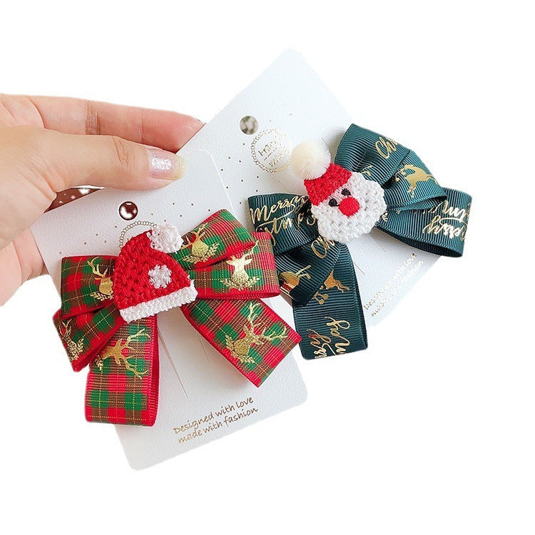 European And American Christmas Barrettes Bow Santa Claus Hair Accessories