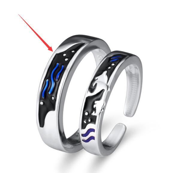 Sea and whale epoxy couple rings, adjustable for men and women, Korean style.