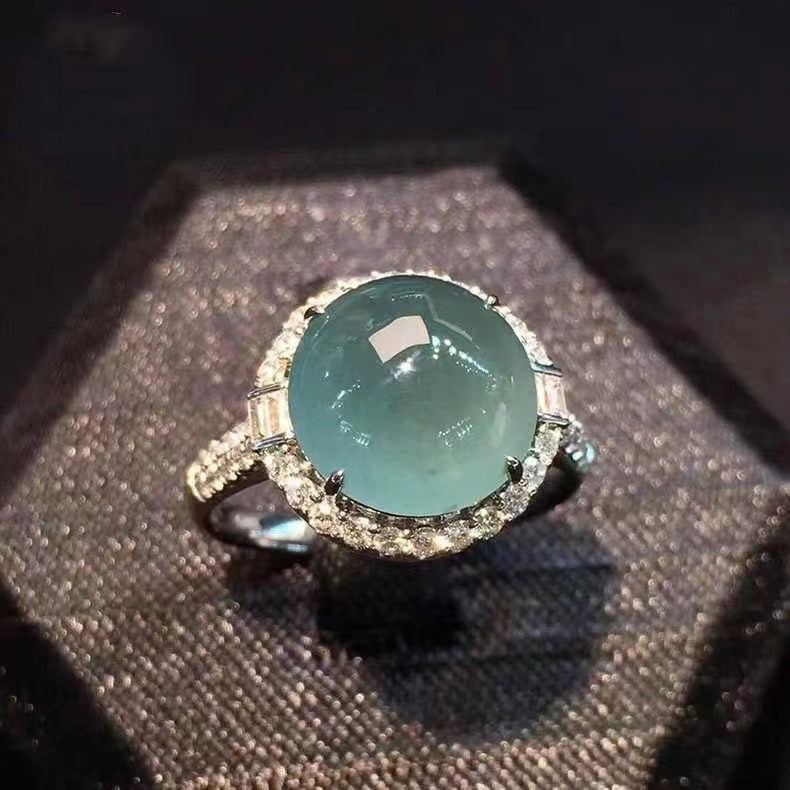 Lake Blue Chalcedony Ring Female Full Diamond