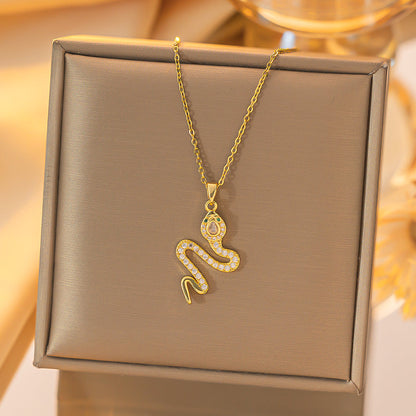 Snake Necklace With Rhinestone Design - Womens Fashion snake necklace