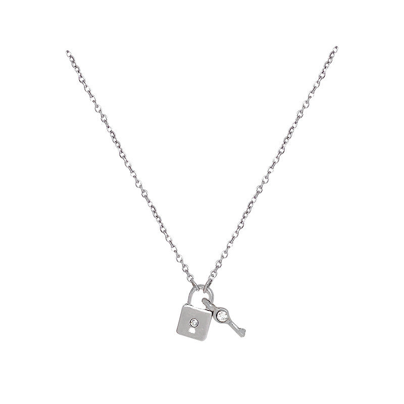 Silver Simple Lock Head Titanium Steel Necklace For Women