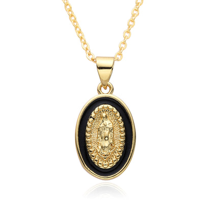 Religious Drip Oval Pendant Necklace For Women