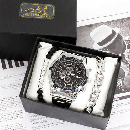 Non-mechanical watch and titanium steel bracelet set in a gift box.