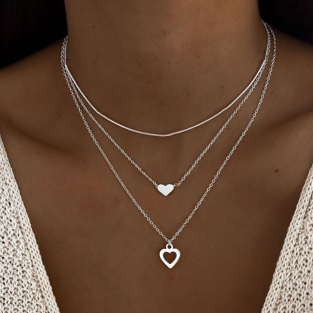 3-piece Double-heart Pendant Necklace Set