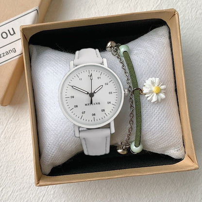 Korean simple antique Mori style watch in white with flower bracelet.