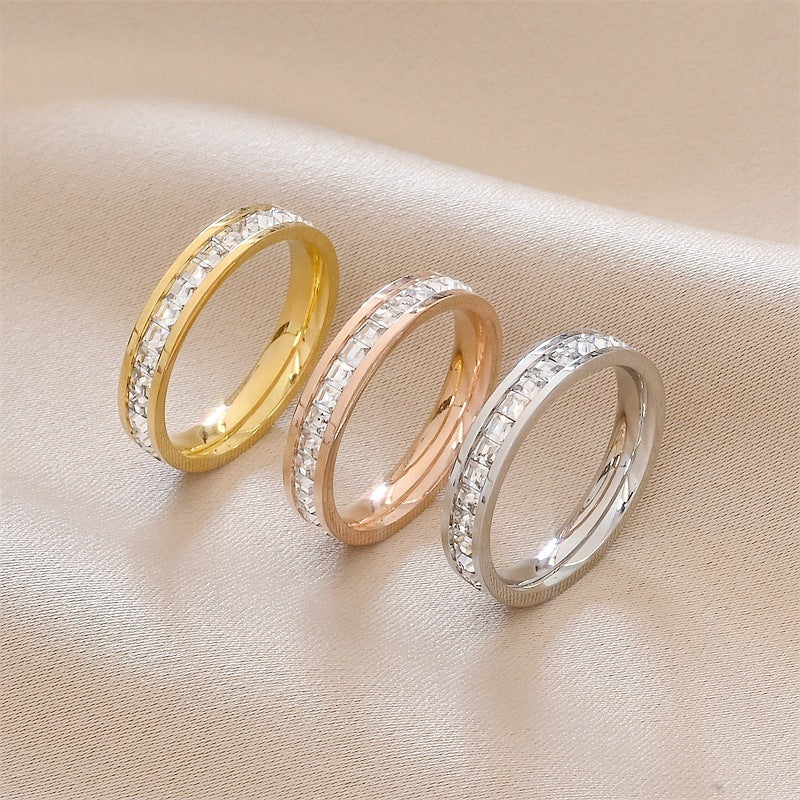 Fashion Rhinestones Rings Women Stainless Steel Ring