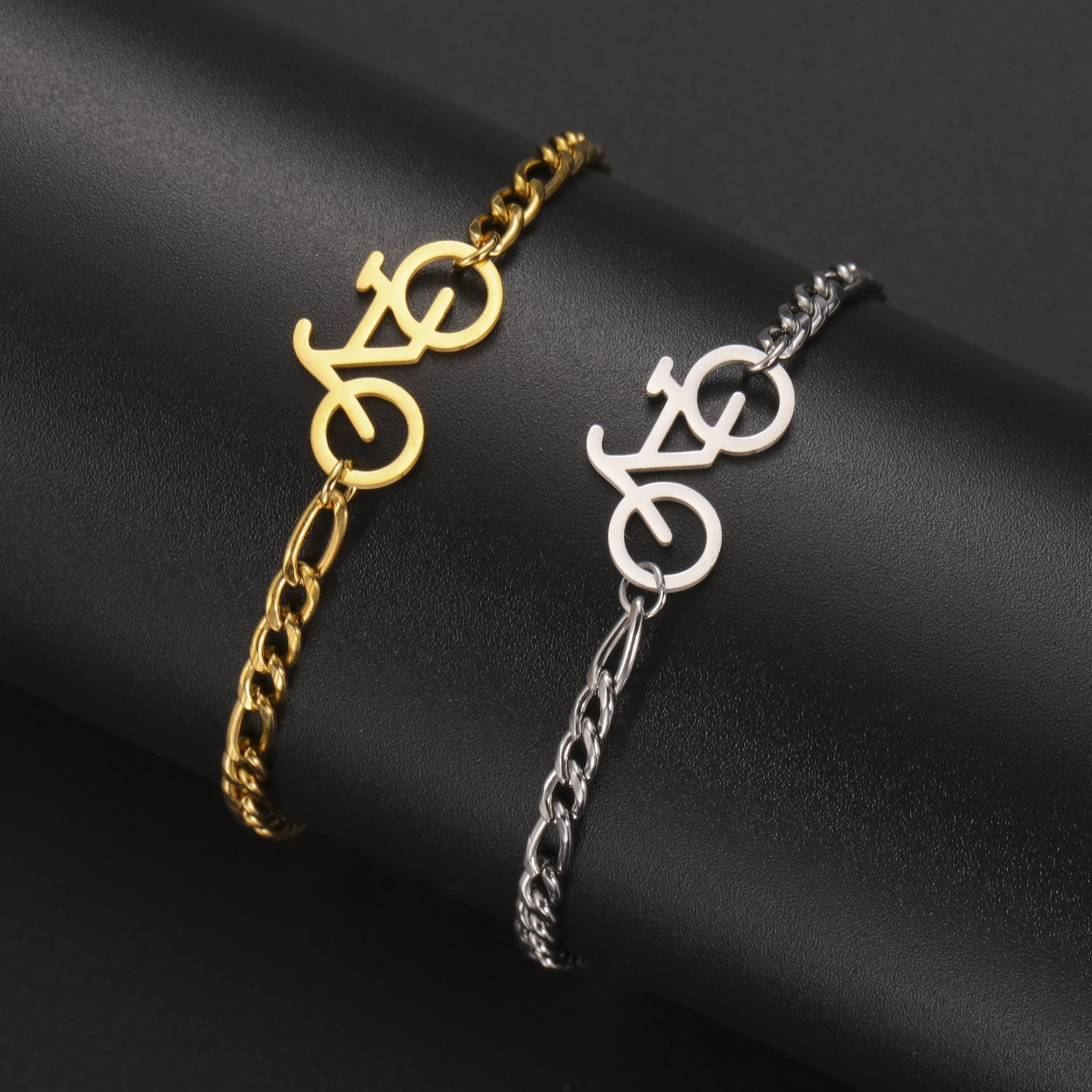 Simple Titanium Steel Cut Hollow Personality Bicycle Small Pendant Stainless Steel Bracelet