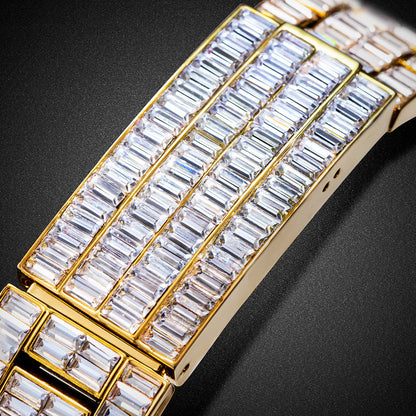 Close-up of diamond-set band on the Three Eyes Rainbow Diamond Quartz Watch.