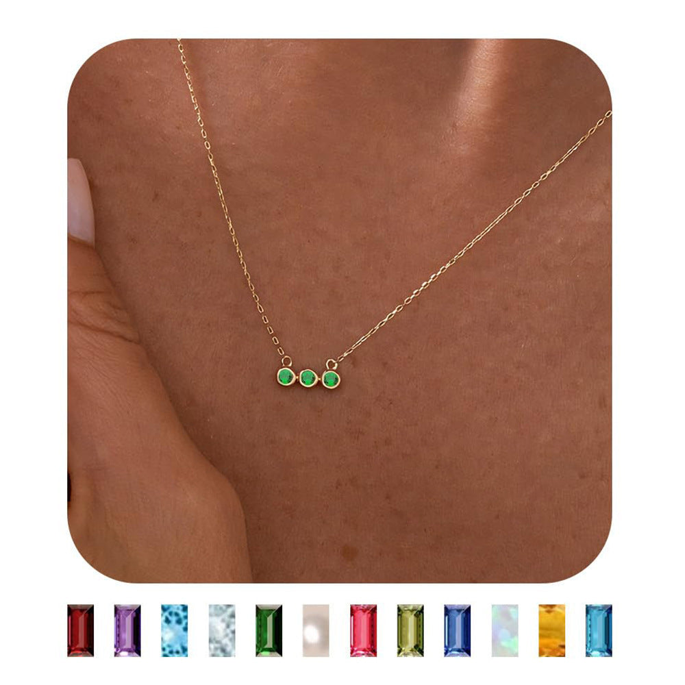 12 Birthstones Pendant Necklace Colorful Fashion