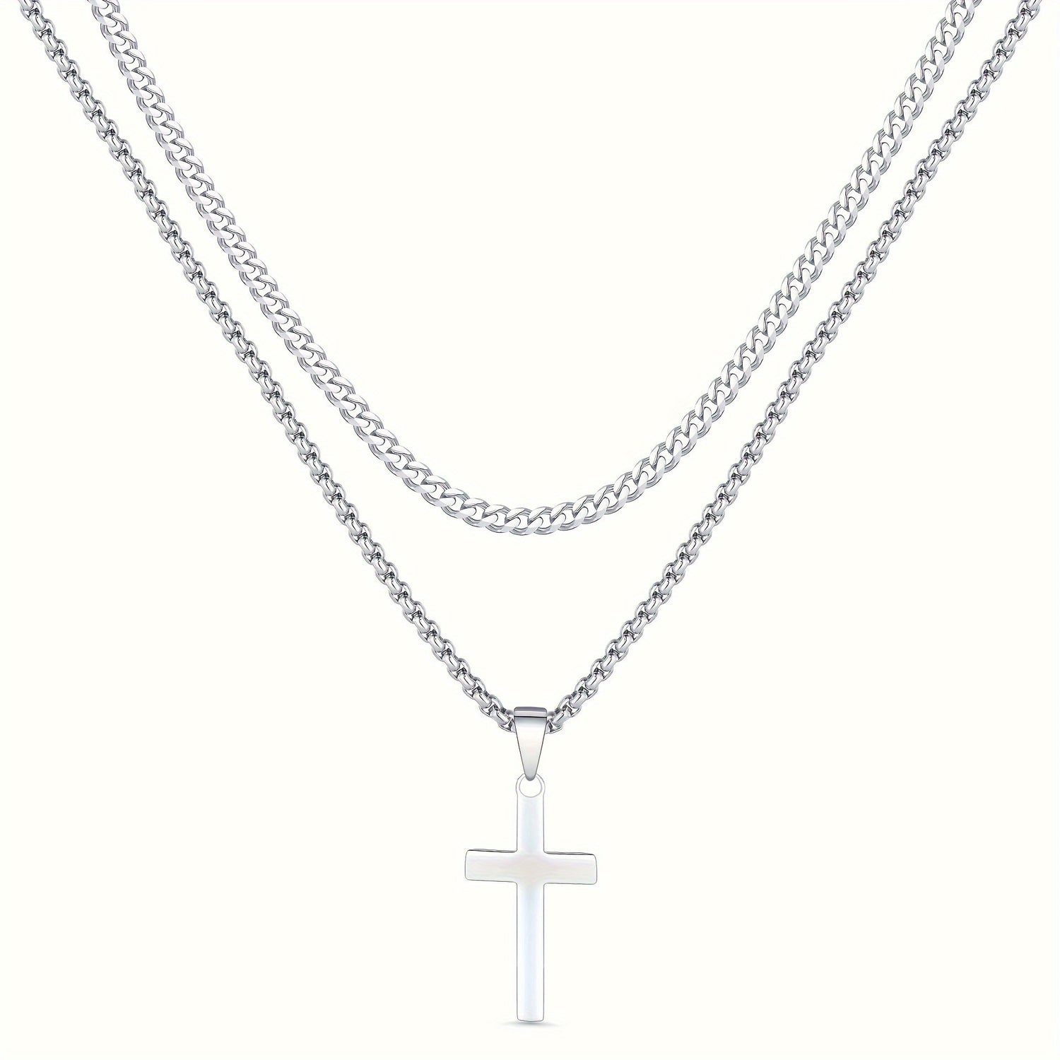 Titanium Steel Double Layer Cross Pendant Necklace