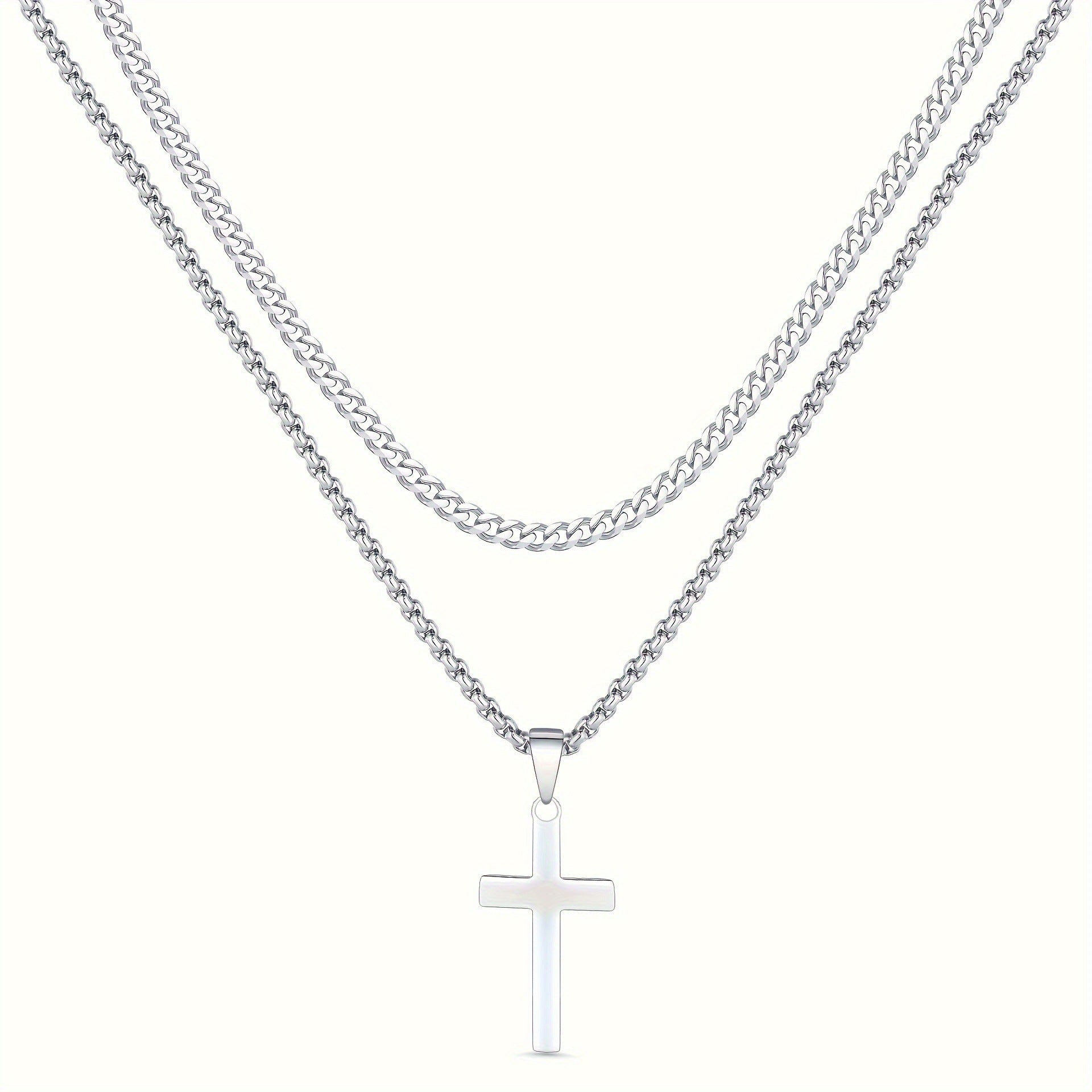 Titanium Steel Double Layer Cross Pendant Necklace