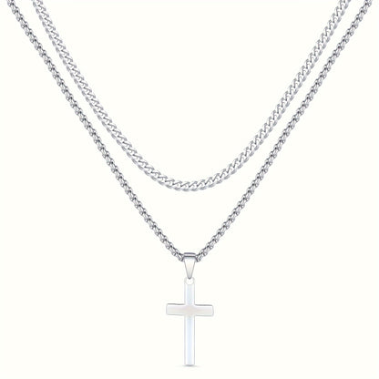 Titanium Steel Double Layer Cross Pendant Necklace