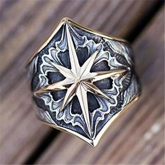 Mens Glyph Vintage Rings Fashion Pattern Personality Two Tone Rings