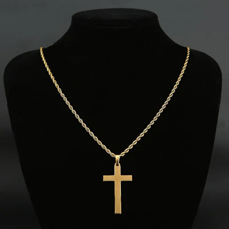 Titanium Steel Double Layer Cross Pendant Necklace