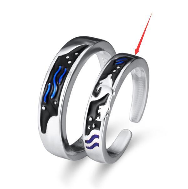 Sea and whale epoxy couple rings with adjustable opening, ideal for fashion women.