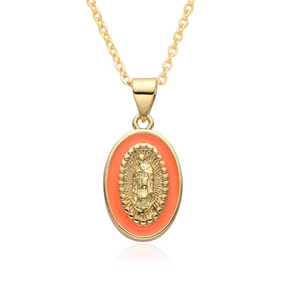 Religious Drip Oval Pendant Necklace For Women