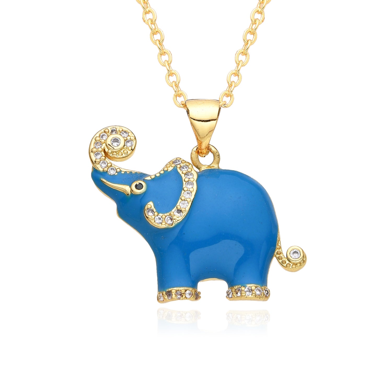 Colorful Oil Elephant Miniature Zircon Pendant Necklace