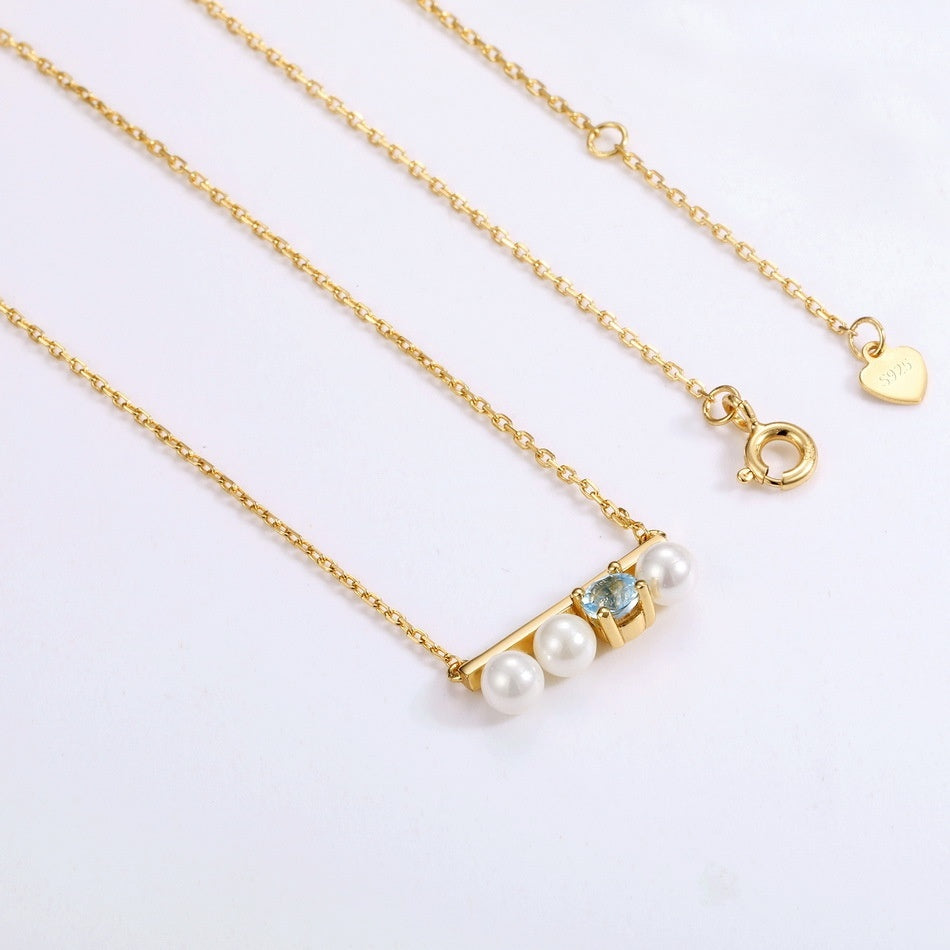 Pearl Necklace Clavicle 925 Silver Pendant Gold Plated Necklace