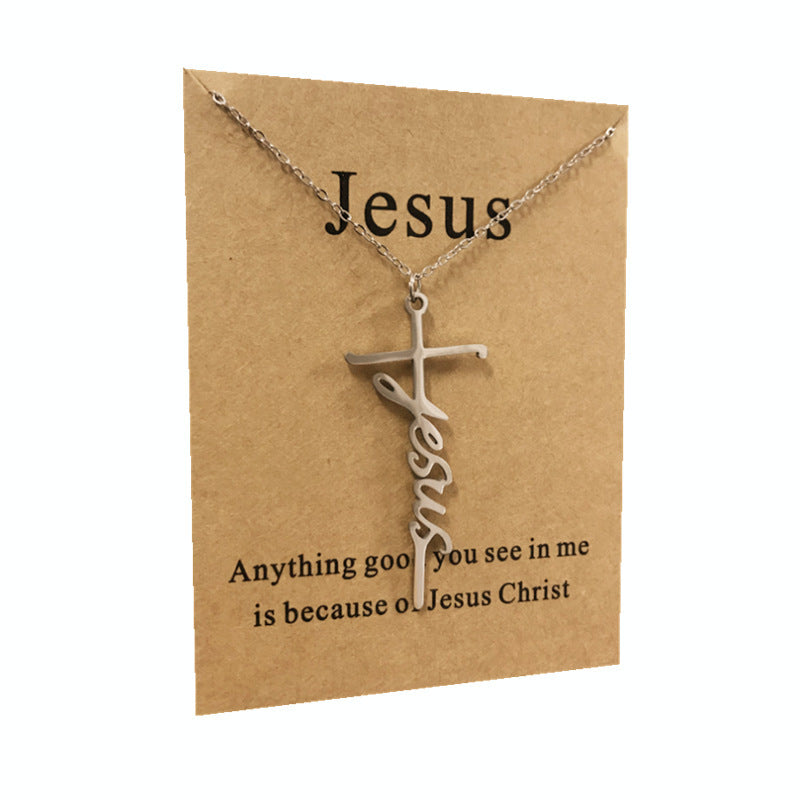 Stainless Steel Titanium Steel Faith Power Letter Cross Pendant