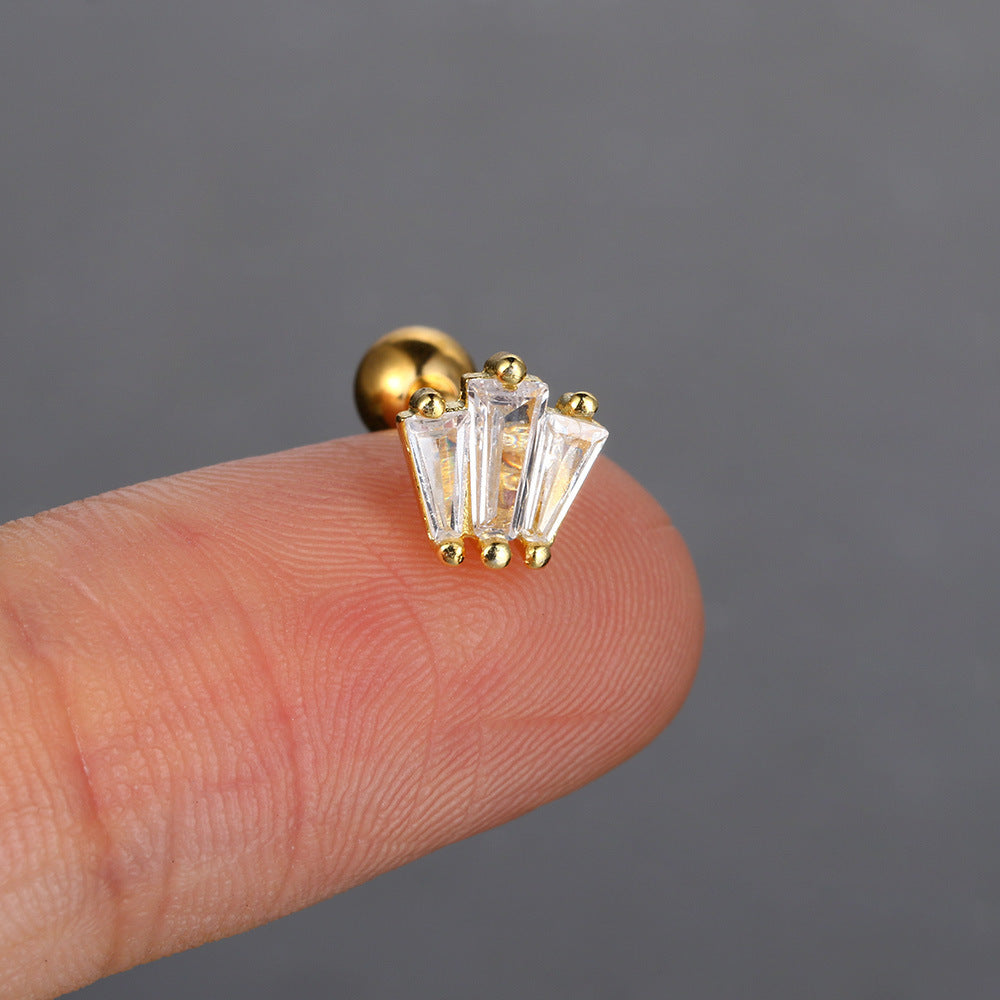 Puncture Ear Bone Stud Female Fine Zircon-embedded Earrings