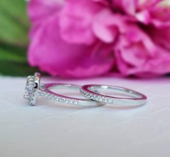 Couple wedding engagement rings for ladies with inlaid diamond, silver pair, elegant design, perfect for special occasions.