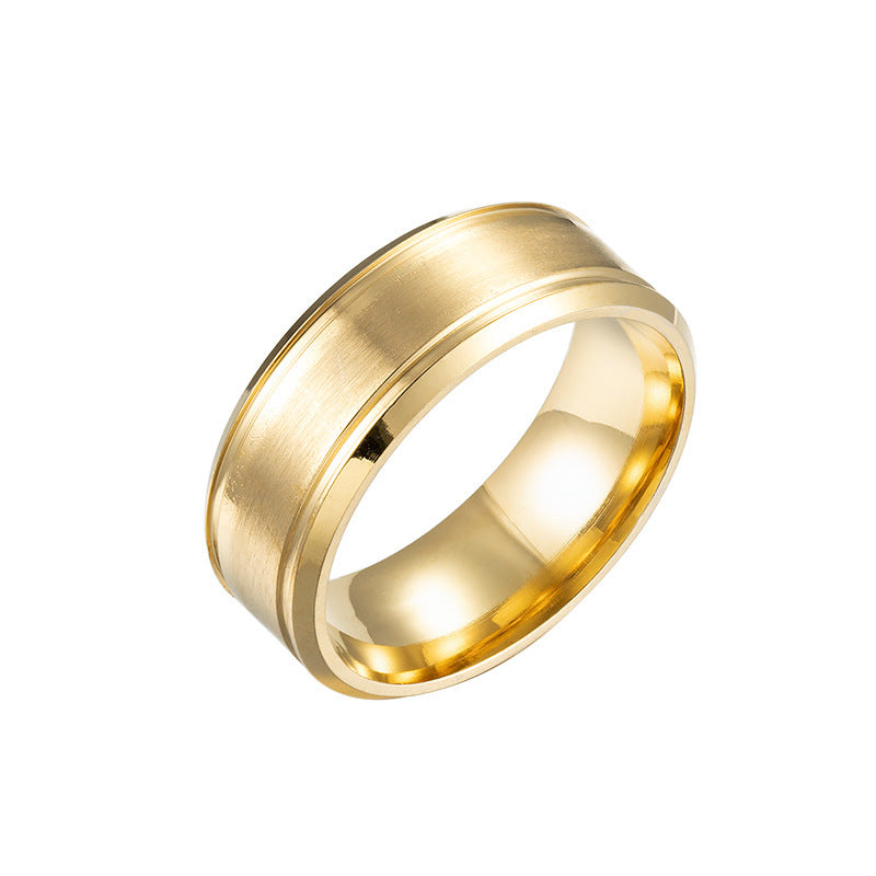 Mens wedding ring gold stainless steel 8MM unisex geometric design.