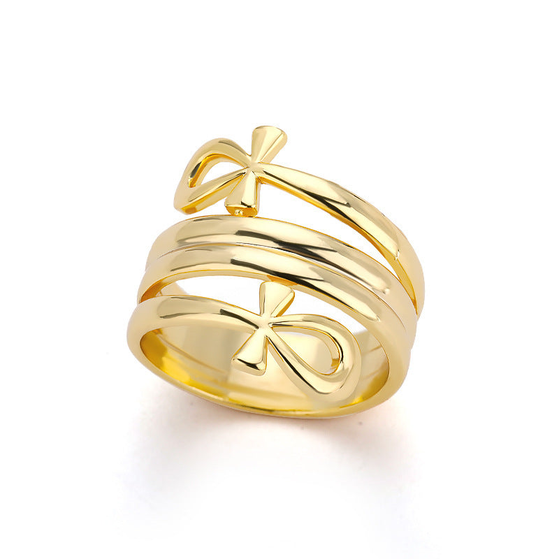 Indian double layered gold ring for couples, unisex design.