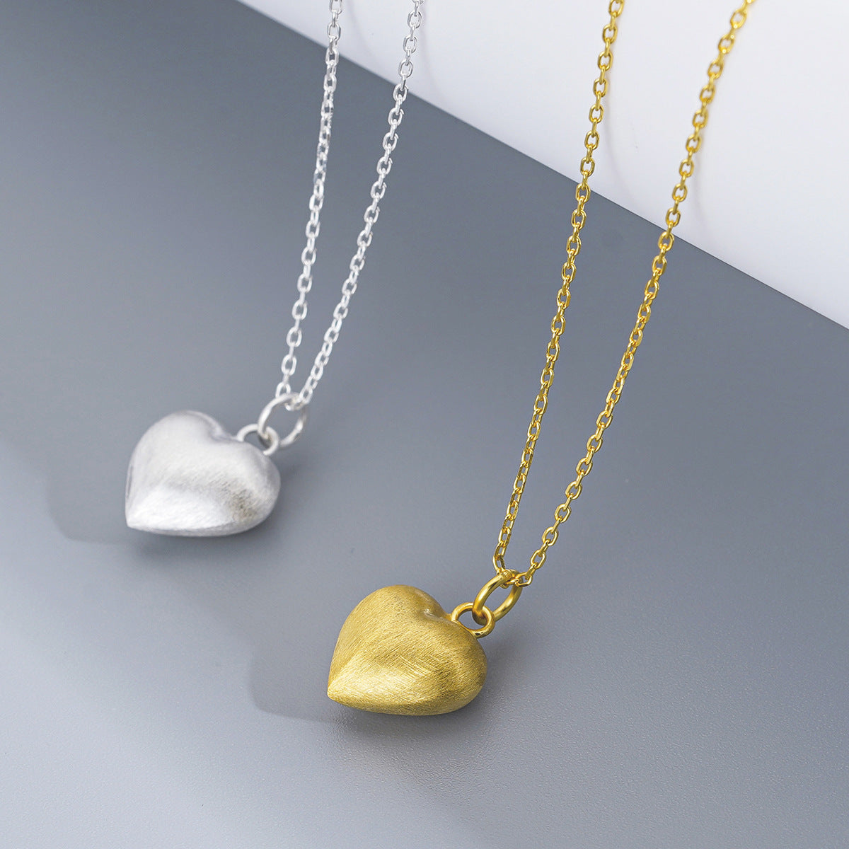 S925 Sterling Silver Brushed Frosted Heart Pendant Necklace