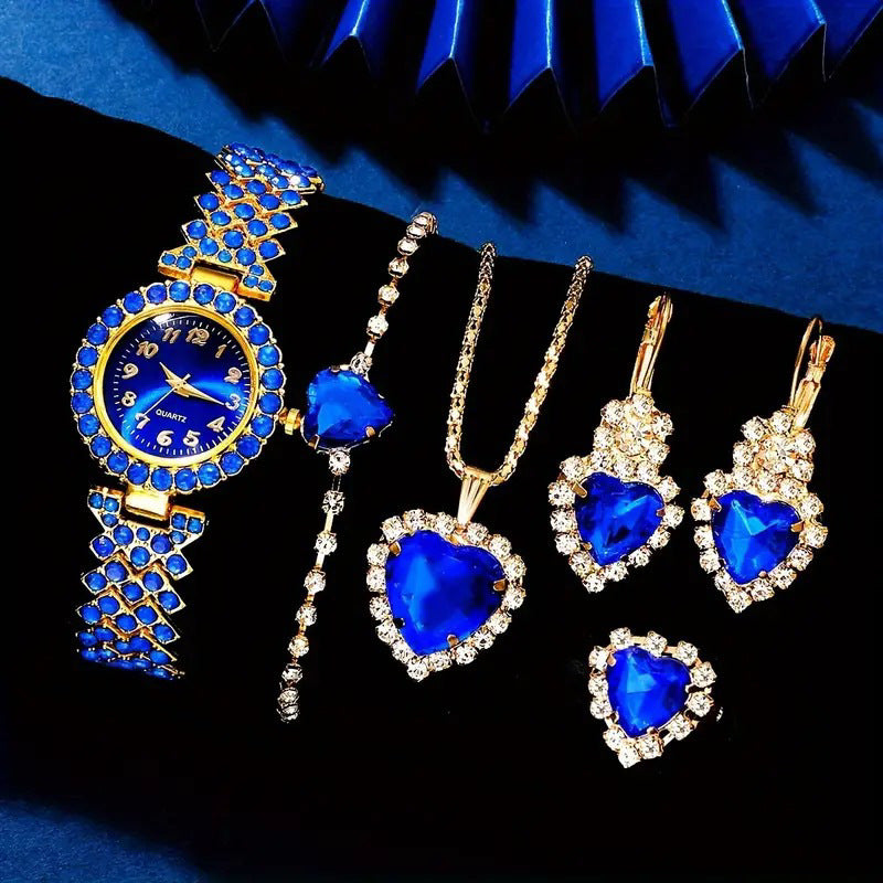 Sapphire Gift Set - Elegant Diamond Watch &amp; Necklace Suit