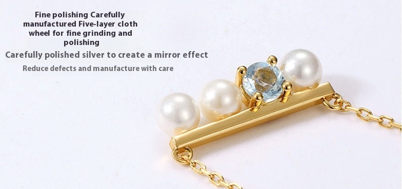 Pearl Necklace Clavicle 925 Silver Pendant Gold Plated Necklace