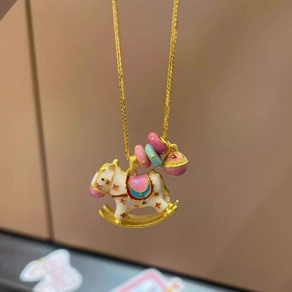 Cartoon Enamel Dripping Carousel Pendant Necklace Fashion