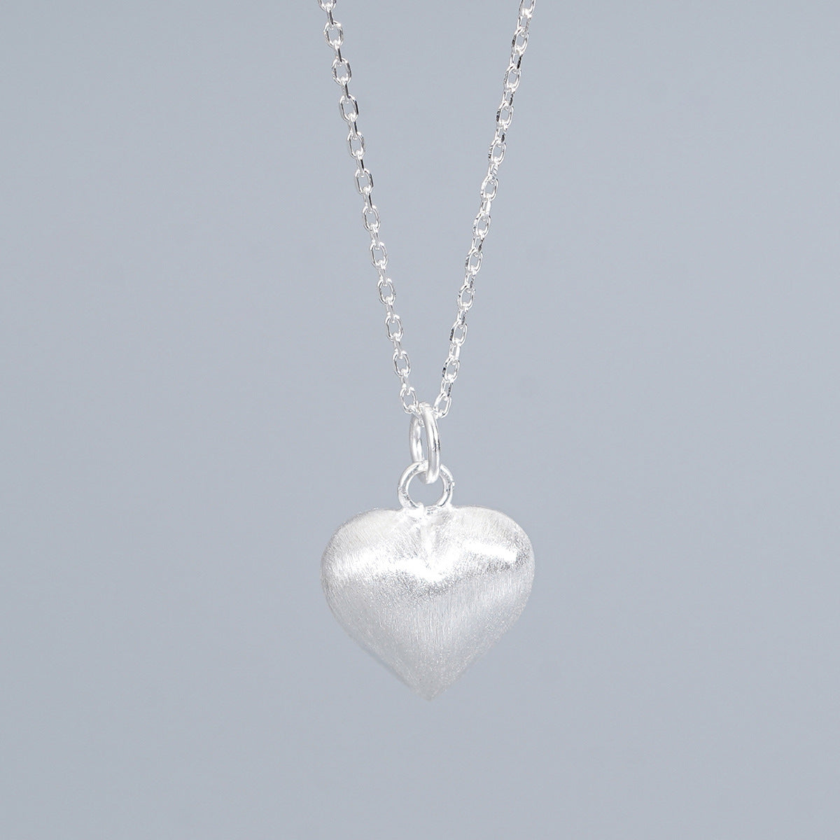 S925 Sterling Silver Brushed Frosted Heart Pendant Necklace