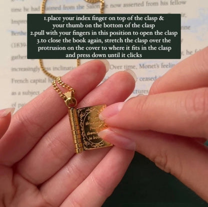 Book Lover Necklace Carved Openable Book Necklace