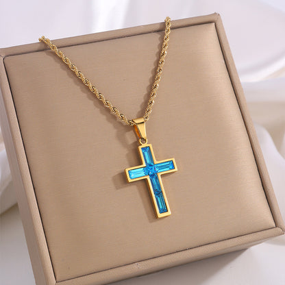 Fashion Jewelry European And American Ing Style Diamond Cross Necklace Unique No Color Fading