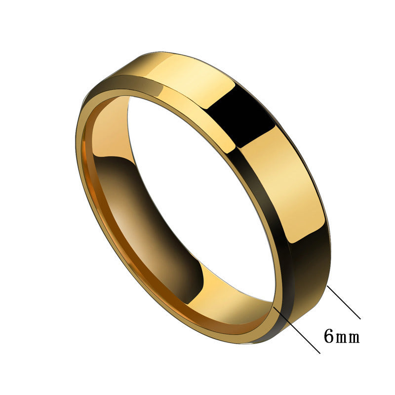 Gold stainless steel geometric couple ring for women, 6mm width.