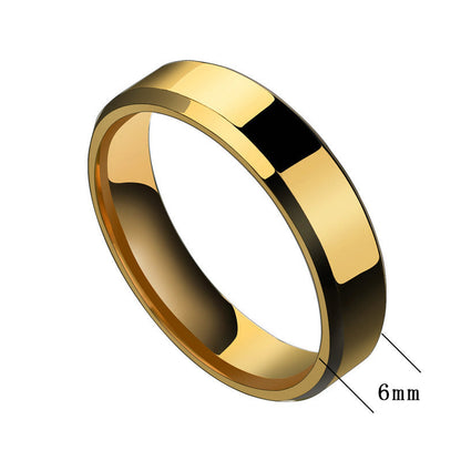 Gold stainless steel geometric couple ring for women, 6mm width.