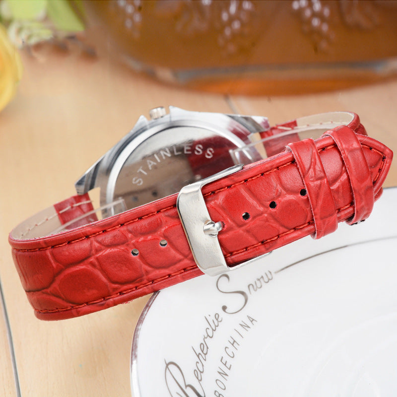 Red faux leather watch strap with needle buckle on Women&