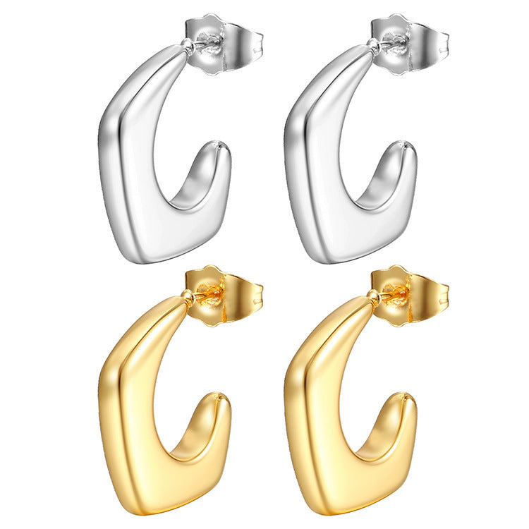 Stainless Steel Earrings - Retro Irregular Glossy 18K Style |earrings