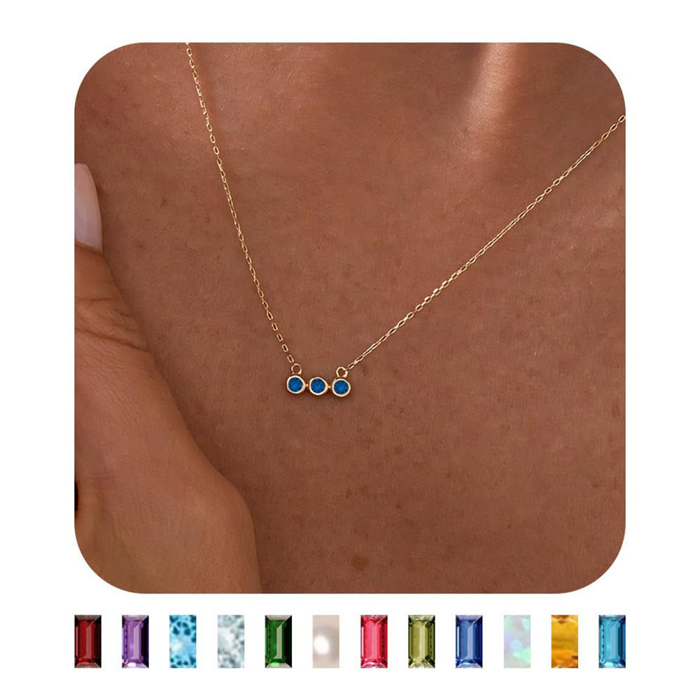 12 Birthstones Pendant Necklace Colorful Fashion