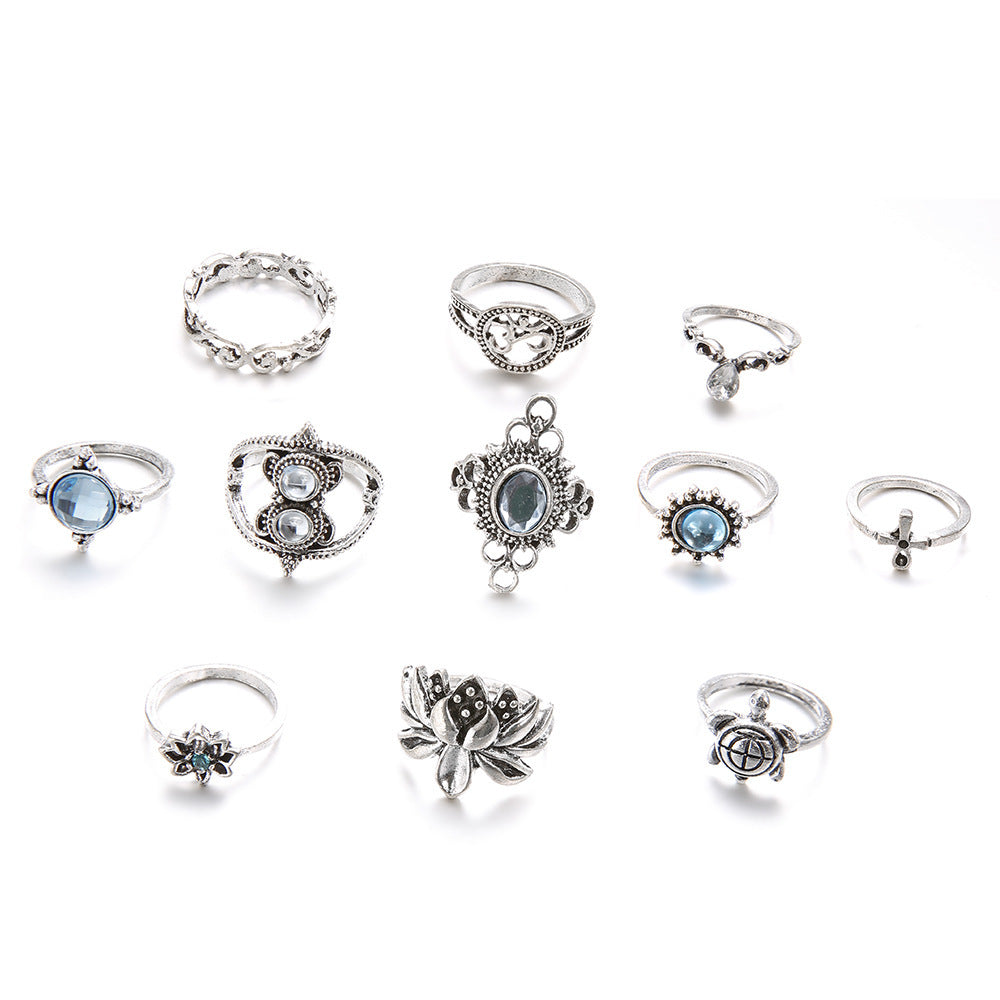 Turtle Cross Lotus Combination 11 Piece Rings