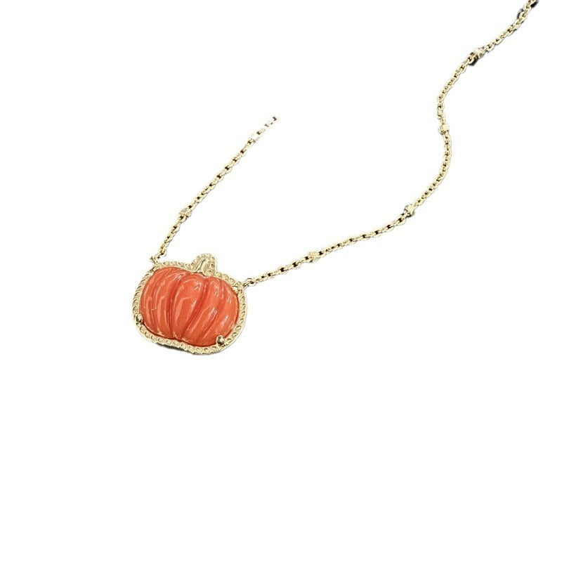 Halloween Orange Weird Atmosphere Small Pumpkin Necklace