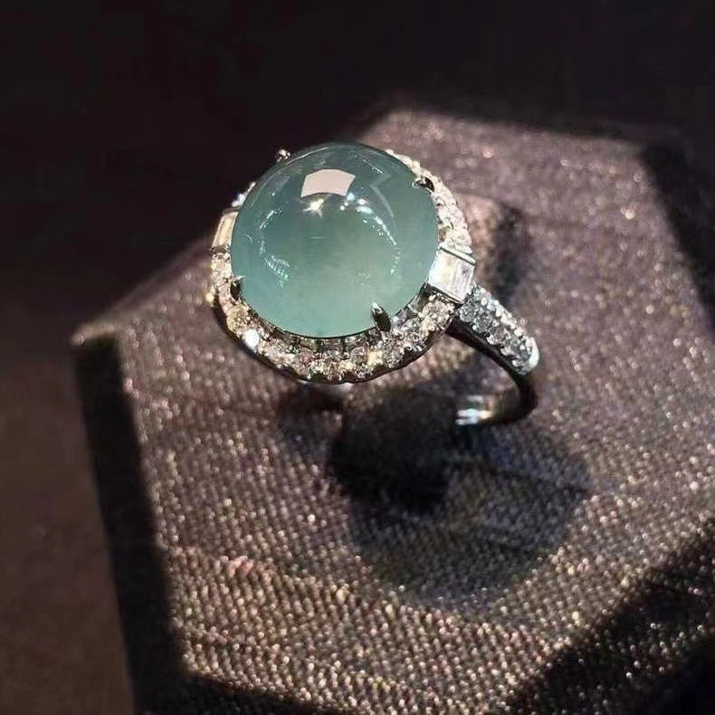 Lake Blue Chalcedony Ring Female Full Diamond