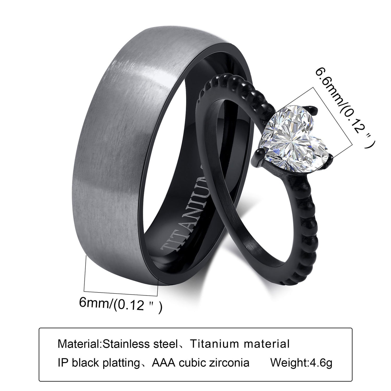 Pair Rings Black Fashion Zircon Wedding